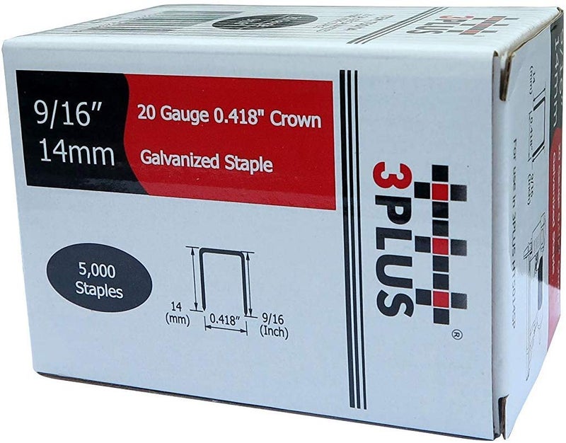 3PLUS T50/14 20 قياس 3/8 بوصة (10.6 مم) تاج 9/16 بوصة طول الساق مسامير سلكية مجلفنة رفيعة، 5000 في العلبة - Image 1